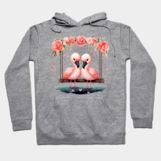 Valentine Flamingo Couple On Swing Hoodie